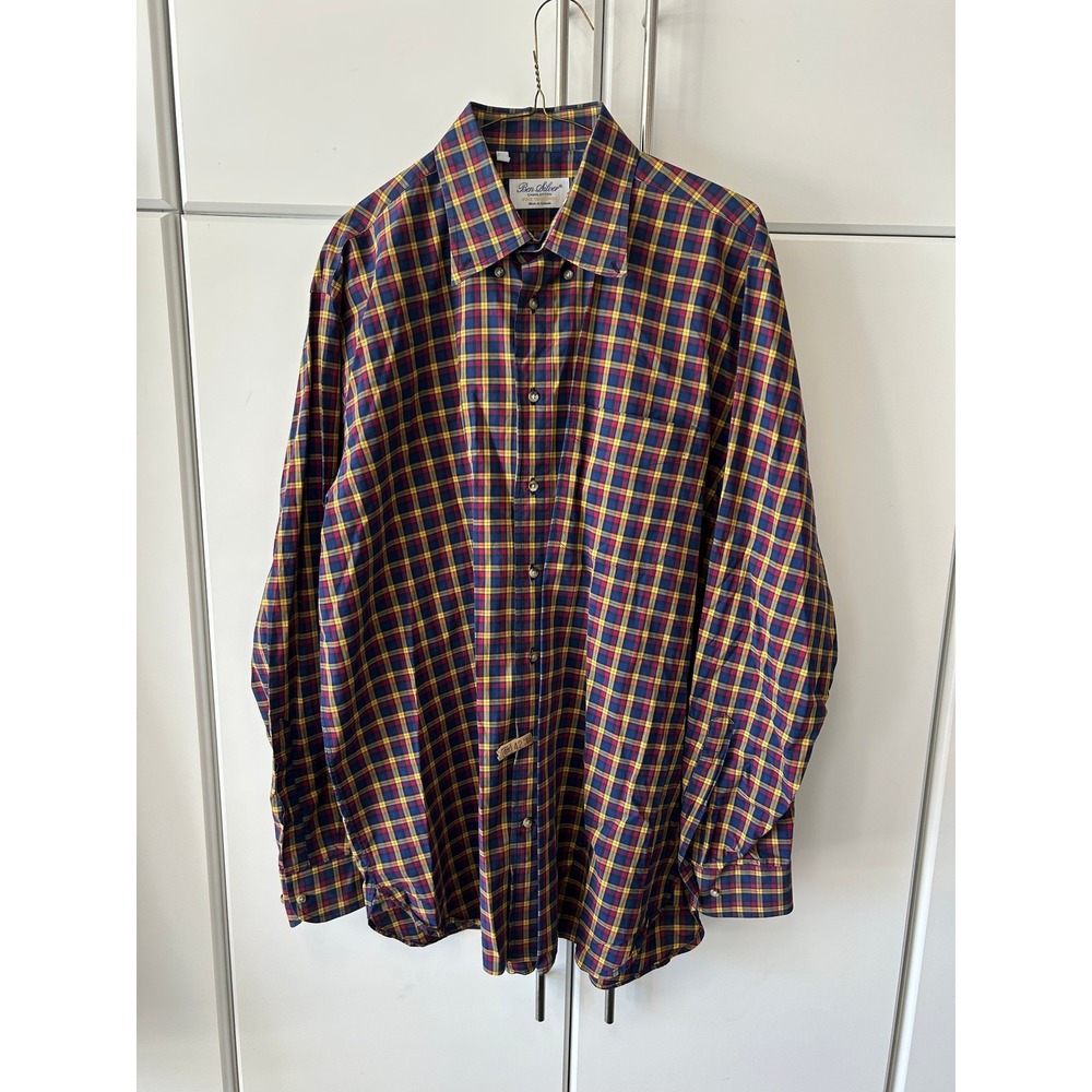 Ben Silver Charleston Mens Large Plaid Button Down Shirt Blue Yellow Red Canada